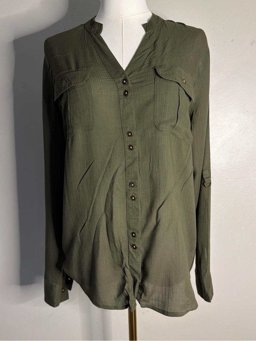 Cato Olive Green Casual Button-Down Shirt